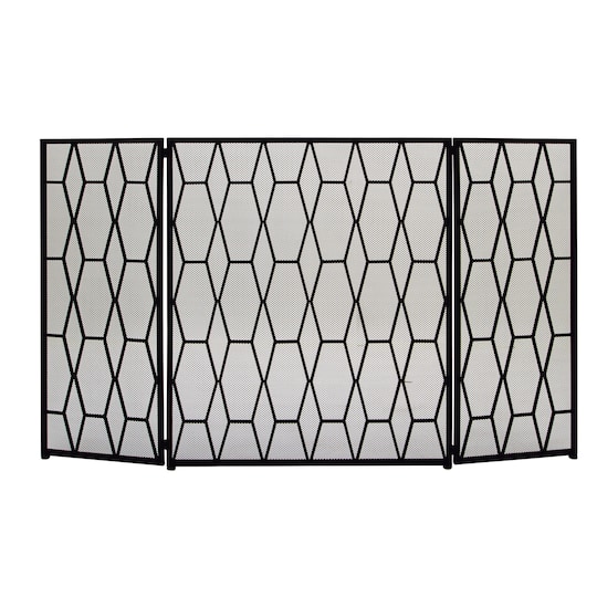 Black Metal Contemporary Fireplace Screen, 31" x 51" x 1"